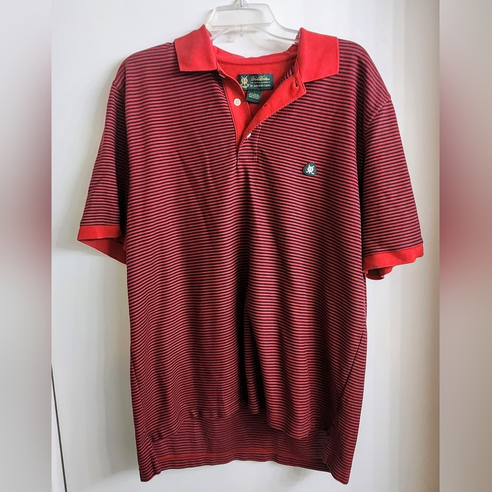 Brooks Brothers St Andrews Links Red Blue Striped Polo Large/L Cotton Blend